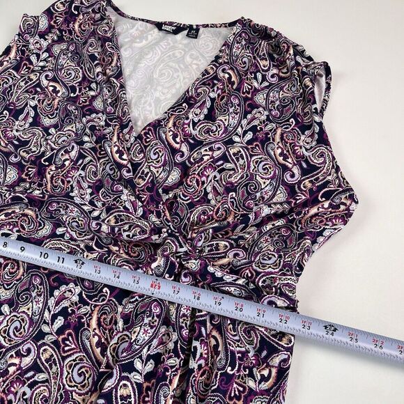 Lands End Faux Wrap Paisley Stretch Dress 3X Purple Plus Size V Neck Classic - Picture 6 of 12